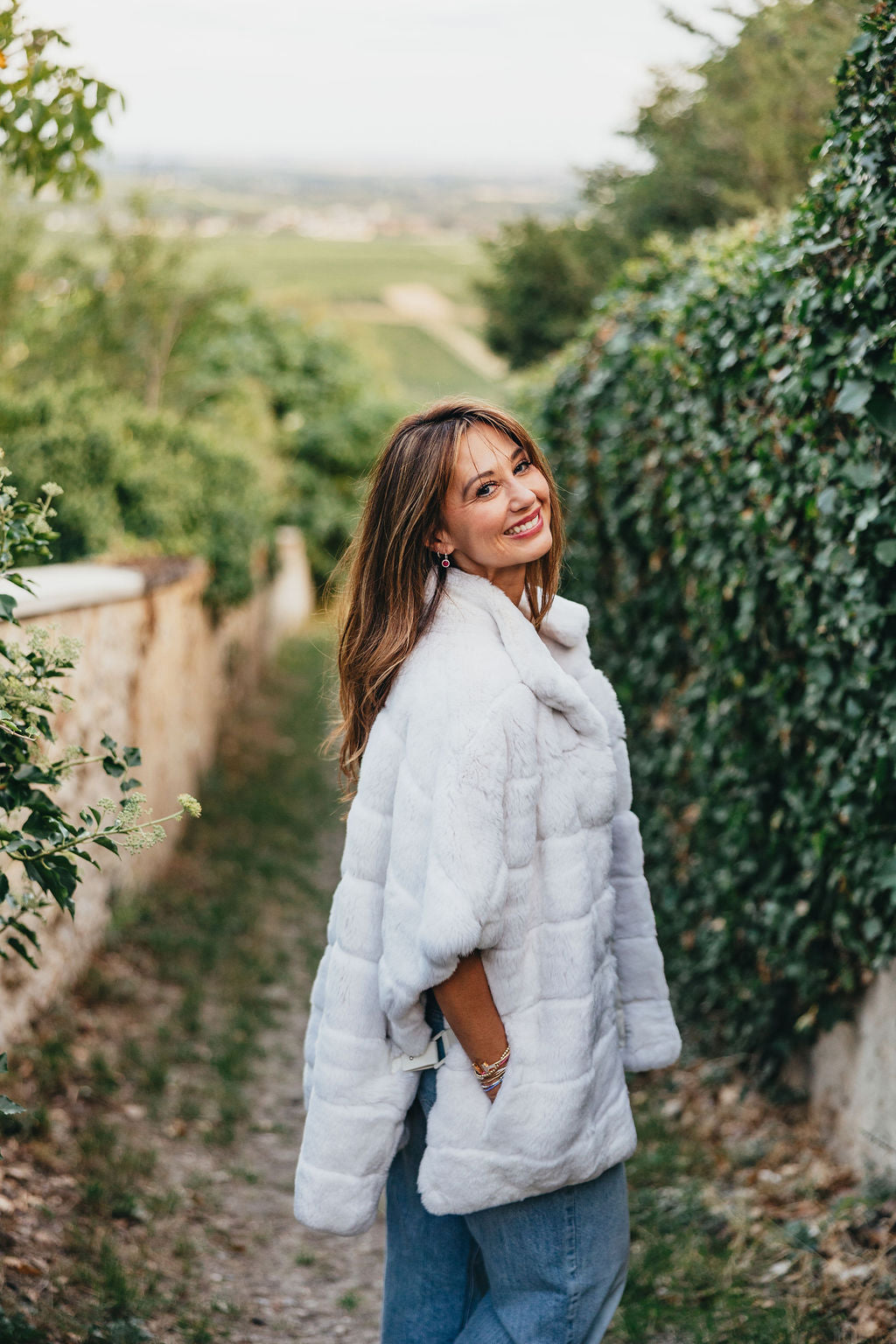 Stripe Rabbit Fur Poncho
